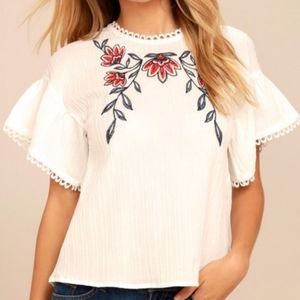 moon river white embroidered top xs
